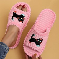 J R Bestseller Pantoufles d'intérieur en coton rayées, motif Teckel et Chat, pour Femme, amusantes et décontractées, style européen et américain, Printemps Automne