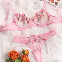 Chuangerm 2026 Nouveauté Ensemble de Lingerie à Armatures Multicolore Transparent en Maille Fine Broderie Florale S-XL Exotique