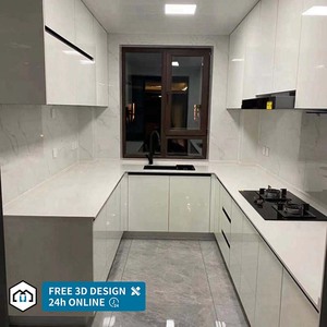 Pernis Tinggi Pintu Kayu Perabot Dapur Desain Modern Kabinet Dapur Modular