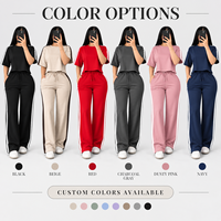 T-shirt et pantalon personnalisés avec logo privé, haute qualité, faible MOQ, fabricant en gros, ensemble deux pièces pour femmes