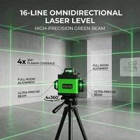 360 °   Niveau laser vert 3D rotatif à 16 lignes, outil de marquage professionnel pour la construction en extérieur, kit de niveau laser à batterie au lithium