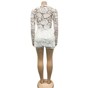 New Popular <b>Sexy</b> Deep V Floral Print Lace Hollow Out Two Piece Shorts <b>Set</b> Women Fashion - Product Image 4