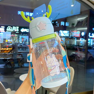 Garrafa de Água Plástica Cartoon de 600ml para Crianças, Grande Capacidade com Canudo, Presente para Estudantes, Copo Portátil à Prova de Vazamentos para Chá com Leite - Product Image 5