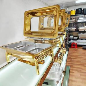 Chafing Dish Árabe Redondo de 9L en Acero Inoxidable Dorado de Lujo con Quemadores para Buffet y Catering, Calentador de <span class=keywords><strong>Comida</strong></span> para Hotel - Product Image 6