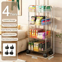 Chariot de service mobile à 4 niveaux en acier inoxydable transparent avec roulettes pour hôtel, bar, cuisine, épices et présentation alimentaire