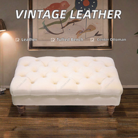 Repose-pieds ottoman moderne personnalisé en cuir véritable avec boutons capitonnés, banc pliable et extensible, table basse de salon ou de bar