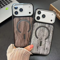 Coque de protection minimaliste en grain de bois magnétique antichute et antichoc résistante aux rayures pour iPhone 17 Pro Max et 17 Air