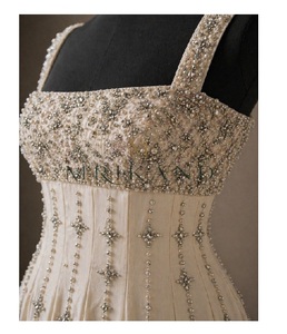 Fashion Silk <b>Calf</b> <b>Length</b> Evening <b>Dress</b> with Luxury Stone Embroidery and Pearl Work for Women Wedding Party Wear - Product Image 1