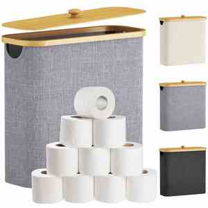 30L Extra Large Collapsible Fabric Bathroom Organizer Box for Mega <b>Rolls</b> <b>Toilet</b> Paper Storage with Bamboo Lid - Product Image 1