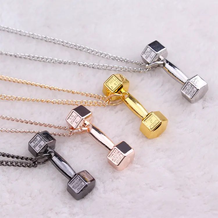 Hot Dumbbell Pendant Necklace Fitness Barbell Sport Titanium Steel Necklace Couple Gym Bodybuilding Jewelry For Men Women