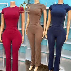 Nuova Tuta Sportiva Primaverile e Autunnale da Donna, Set Due Pezzi con Maglia a Maniche Corte e <span class=keywords><strong>Pantaloni</strong></span> <span class=keywords><strong>Lunghi</strong></span>, Completo da Allenamento - Product Image 1