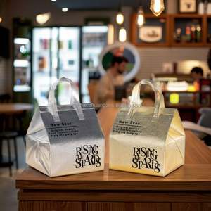 Sac isotherme non tissé avec poignée, film doré, imperméable, logo personnalisé, pour gâteaux, avec ruban adhésif - Product Image 2