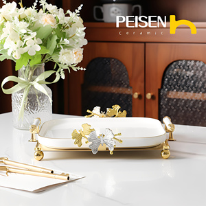 Nouvel ensemble de vaisselle à steak à bord doré, plateau décoratif en métal papillon pour hôtels, assiette à dessert <span class=keywords><strong>personnalisable</strong></span> pour gâteaux - Product Image 2