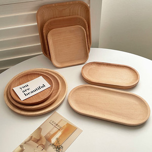 Plateaux de service en bois de hêtre, ronds et ovales, couleur unie, pour la présentation d'aliments, de café et de thé, 25x12cm - Product Image 1