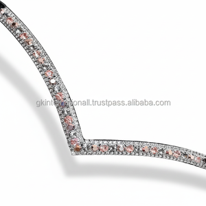 ที่คาดคิ้วหนังรูปม้าแบบลึกทำด้วยมือมี3แถวหลากสีคริสตัลวงคิ้ว - Product Image 1