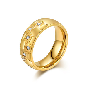 Unisex Hexagon <b>Titanium</b> Steel <b>Ring</b> Gold Black Silver Pave Setting Geometric Jewelry Gift - Product Image 5