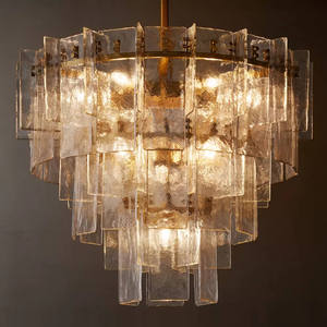 36" Foyer Luxury Tier Clear Glass Chandelier 3 Layers Modern Long Chandelier For Living Room Banquet Hall - Product Image 1