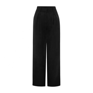 <span class=keywords><strong>Pantaloni</strong></span> Neri da Donna a Vita Alta con Apertura Frontale a Gancio, Dettaglio Pieghe Invertite, Gamba Larga, 100% Lino - Product Image 6
