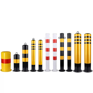 Bolardos de Tráfico de Acero Amarillo y Negro para Barreras de Estacionamiento, Poste Delimitador de Acero Reflectante - Product Image 1