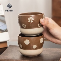 Tasse à café en céramique personnalisée FENN, sans anse, pour latte, 290 ml, pour expresso, cappuccino, tasse à thé en céramique marron, tasse en poterie pour cadeau