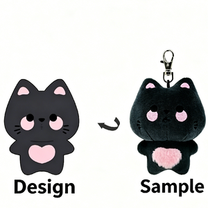 Llavero de Gato de Peluche Negro con Corazón Rosa Bordado de 10cm, Suave, Lindo, de Dibujos Animados, Colgante para Bolsa, Decoración, Regalo - Product Image 2