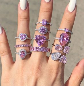 ซีรีย์แต่งงานยุโรปและอเมริกันแหวนเงินสเตอร์ลิงสีชมพู S925แหวนหัตถกรรมแฟชั่น - Product Image 1