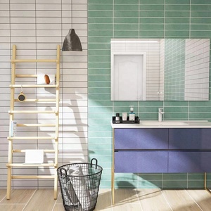 Phòng tắm sang trọng nhà bếp Ốp tường <span class=keywords><strong>mini</strong></span> bóng màu xanh lá cây gạch tàu điện ngầm ngọc bích tối giản tùy chỉnh hiện đại Nội Thất Tường căn hộ 8mm - Product Image 4