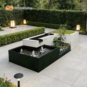Fontaine d'eau rectangulaire moderne GneeGarden en acier galvanisé résistant aux intempéries, décoration de jardin extérieure, autoportante, finition peinte - Product Image 3