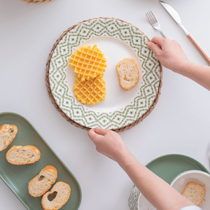 Ensemble de dîner bohème en <span class=keywords><strong>porcelaine</strong></span> ensembles de vaisselle en céramique pour 6 personnes couleur glaçure décalcomanie assiette à soupe bol vert gris marron - Product Image 4