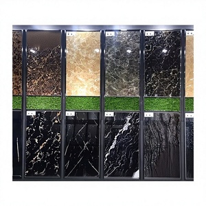 Carreaux en porcelaine de couleur foncée 600x1200mm, Design luxueux motif floral noir doré brillant grands carreaux intérieurs - Product Image 1