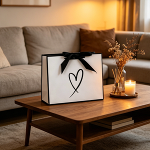 Custom Logo Black Line Heart <b>Gift</b> Paper <b>Bag</b> Black Silk Ribbon Handle Elegant Wedding Birthday <b>Small</b> Present Carry <b>Bag</b> - Product Image 5