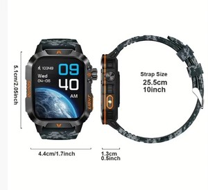 DF TAC <b>Rectangular</b> Tactical Smart <b>Watch</b> HT26 Black Green Blue Camo Wood Stainless Steel Silicone Strap IP68 Waterproof - Product Image 6