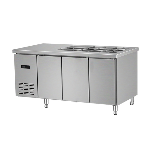 Commercial 3-Door Stainless Steel Salad Prep Table Refrigerator with Air Cooling and Portion Pans