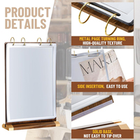 Support de menu de restaurant, porte-affiche de table avec base en bois - Présentoir de menu double face pour table de café ou de bar