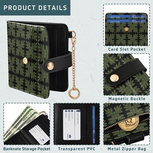 Hawaiian Green Quilt Hot Design Rfid Zipper Coin Pocket PU Leather Compact Cash Credit <b>Card</b> <b>Holder</b> Travel <b>Wallet</b> for Women - Product Image 4