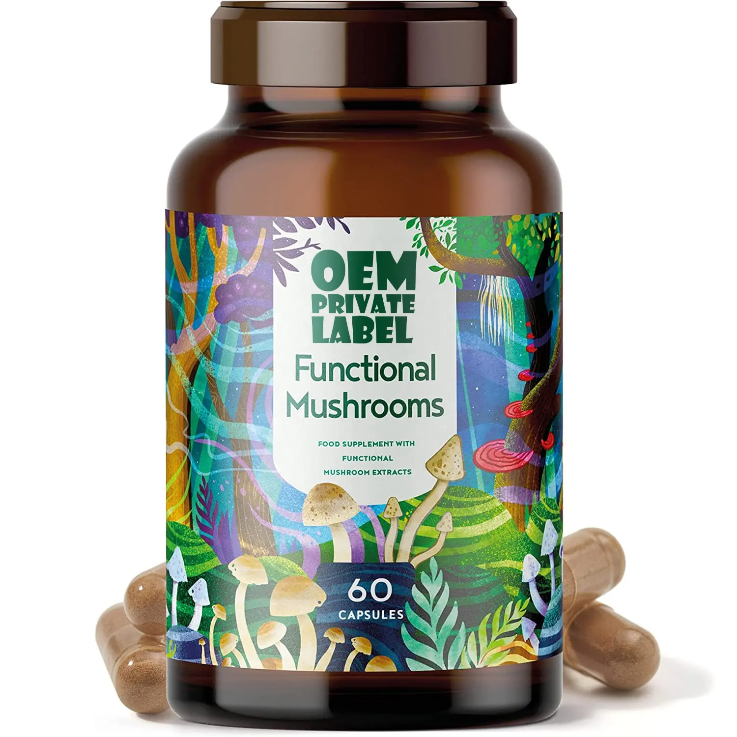 Mushroom Complex Powder Mushroom Supplement 60 Vegane Kapseln mit Löwen mähne, Reishi,Maitake,Shiitake,Chaga,Cordy ceps,Agaricus