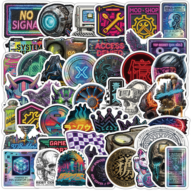 50PCS Cool cyberpunk trendy game sign sticker