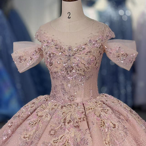 Robe de soirée de bal princesse rose à col rond, taille naturelle, avec perles, appliques brodées et sequins, modèle 8511 - Product Image 3