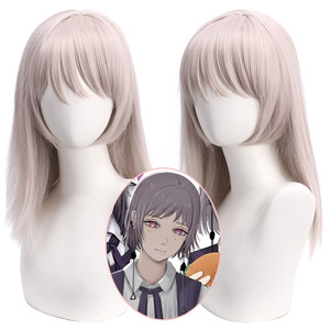 Perruque de cosplay du démon affamé <span class=keywords><strong>Kiga</strong></span> de The Lord Saint Da, simulant un cuir chevelu long et des cheveux gris-rose mi-longs - Product Image 1