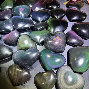 High Quality Natural Stone Crystal Craft Rainbow Obsidian Heart For Healing Or Gift.