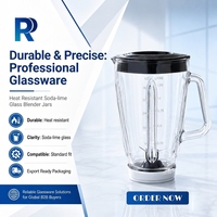 Pièces de rechange pour blender : Pot en verre de remplacement 1,25 L carré en verre sodocalcique Mixtech avec couvercle, résistant à la chaleur, pour cuisine, OEM, vente en gros