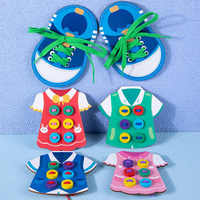 Juego de juguetes educativos para la primera infancia, juego de madera para aprender botones de ropa y enhebrar cordones de zapatos