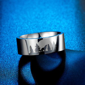 Titanium Steel <b>Ring</b> Lone Wolf Moonlight Design Unisex Fashion Jewelry Gift - Product Image 4