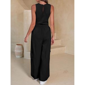 Fisoew Mono sin mangas para mujer, de cintura alta, pierna ancha, estilo cargo, informal, transpirable, de una pieza, para verano, ropa de calle - Product Image 3