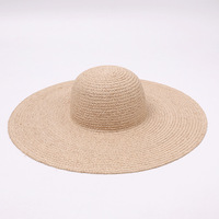 Chapeau de paille en raphia vintage français à large bord, tissé à la main, couronne ronde, pour l'été, la plage, les voyages, les photos, l'extérieur, protection solaire