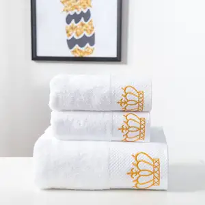 Wholesale Hotel Bath Towel Set GSM400-600 Wash Towel 100% Cotton Luxury White Jacquard Bath Towel Sets with Logo Embroidery