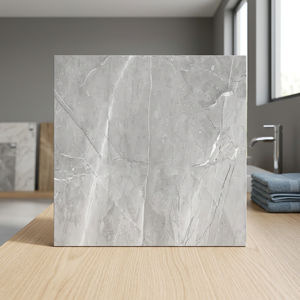 Carreaux de sol en céramique émaillée effet marbre blanc 16x16 pouces, en porcelaine pleine masse, brillants, pour design intérieur de salle de bain - Product Image 3