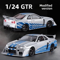 Modèle de voiture en alliage métallique GTR 1:24, avec fonction de recul, effets sonores et lumineux, thème modifié, accessoire de photographie, anniversaire