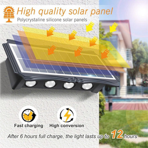 Lámpara de pared solar impermeable con iluminación ascendente y descendente, de bajo consumo, para decoración exterior de jardín, patio, camino. - Product Image 4