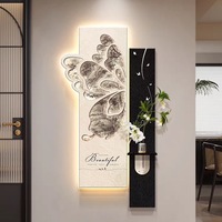 Peinture décorative murale verticale personnalisée en tissu de grès 3D stéréoscopique motif papillon rétro avec lumières LED intégrées pour entrée